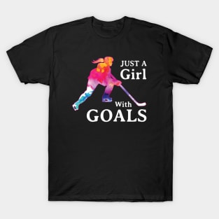 Just a Girl With Goals Hockey Watercolor T-Shirt
